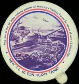 1942 Dixie Cup Lids America's Fighting Forces (F6-2) #NNO New T.L. 60 Ton Heavy Tanks Front