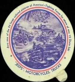 1942 Dixie Cup Lids America's Fighting Forces (F6-2) #NNO “Jeeps”, Motorcycles, Trucks Front