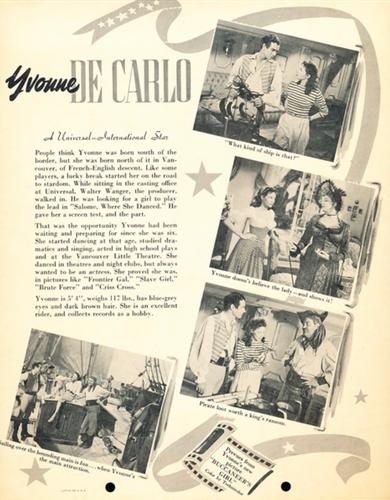 1950 Dixie Cup Lid Premiums Movie Stars (F5-16c) #NNO Yvonne De Carlo Back