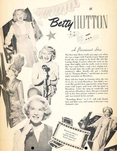 1950 Dixie Cup Lid Premiums Movie Stars (F5-16c) #NNO Betty Hutton Back