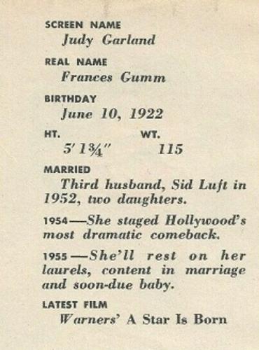 1955 Anon-Magazine Film Stars #NNO Judy Garland Back