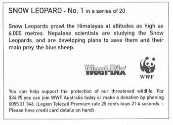 1995 Weet-Bix Threatened Wildlife #1 Snow Leopard Back