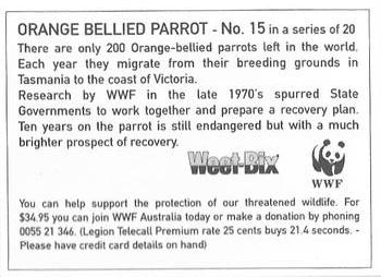 1995 Weet-Bix Threatened Wildlife #15 Orange Bellied Parrot Back