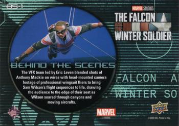 2023 Upper Deck Marvel The Falcon and The Winter Soldier - Behind the Scenes #BS-1 Anthony Mackie on High Tension Wires Back