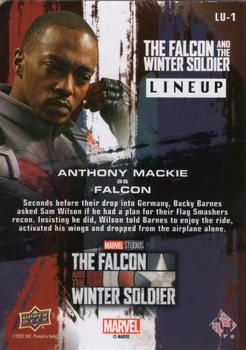 2023 Upper Deck Marvel The Falcon and The Winter Soldier - Lineup #LU-1 Anthony Mackie as Falcon Back