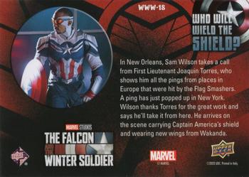 2023 Upper Deck Marvel The Falcon and The Winter Soldier - Who Will Wield the Shield? #WWW-18 Sam Wilson - Captain America Back