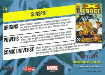 2022 Fleer Ultra Marvel Avengers - Orange Foil #74 Sunspot Back
