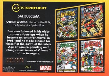 2022 Fleer Ultra Marvel Avengers - Artist Spotlight Orange Foil #AS-1 Sal Buscema Back