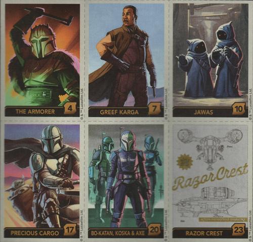 2022 Eggo Star Wars The Mandalorian - 6-card Panels #4 / 7 / 10 / 17 / 20 / 23 The Armorer / Greef Karga / Jawas / Precious Cargo / Bo-Katan, Koska & Axe / Razor Crest Front