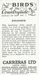 1939 Carreras Birds of the Countryside #5 Bullfinch Back