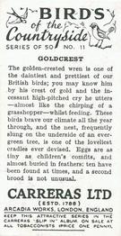 1939 Carreras Birds of the Countryside #11 Goldcrest Back
