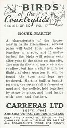 1939 Carreras Birds of the Countryside #17 House-Martin Back