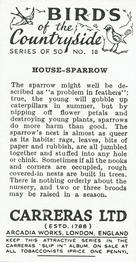 1939 Carreras Birds of the Countryside #18 House-Sparrow Back