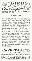 1939 Carreras Birds of the Countryside #28 Nightjar Back