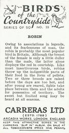 1939 Carreras Birds of the Countryside #33 Robin Back