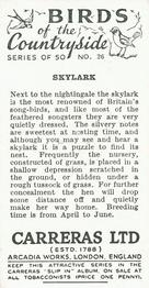 1939 Carreras Birds of the Countryside #36 Skylark Back