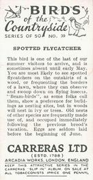 1939 Carreras Birds of the Countryside #39 Spotted Flycatcher Back