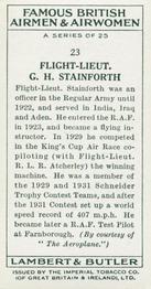1935 Lambert & Butler Famous British Airmen & Airwomen #23 G.H. Stainforth Back