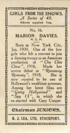 1935 Chairman Juniors Girls from the Shows #16 Marion Davies Back