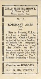 1935 Chairman Juniors Girls from the Shows #18 Rosemary Ames Back