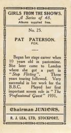 1935 Chairman Juniors Girls from the Shows #25 Pat Paterson Back