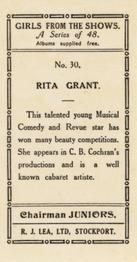 1935 Chairman Juniors Girls from the Shows #30 Rita Grant Back