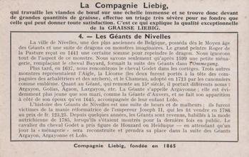 1940 Liebig Les Geants (The Giants)(French Text)(F1412, S1416) #4 Les Geants de Nivelles Back
