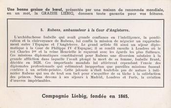 1940 Liebig La Vie De Rubens (The Life of Rubens)(French Text)(F1417, S1421) #5 Rubens a la Cour d'Angleterre Back