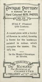 1927 De Reszke Antique Pottery #22 Plate, Italy Back