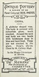 1927 De Reszke Antique Pottery #41 Vase, China Back