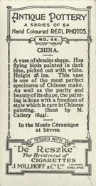 1927 De Reszke Antique Pottery #44 Vase, China Back