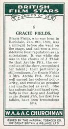 1934 Churchman's British Film Stars #6 Gracie Fields Back