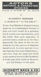 1938 Hignett’s Actors Natural & Character Studies # 2 Elisabeth Bergner Back