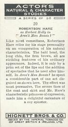 1938 Hignett’s Actors Natural & Character Studies #20 Robertson Hare Back