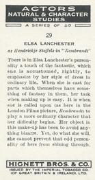 1938 Hignett’s Actors Natural & Character Studies #29 Elsa Lanchester Back