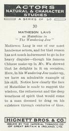 1938 Hignett’s Actors Natural & Character Studies #30 Matheson Lang Back