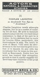 1938 Hignett’s Actors Natural & Character Studies #31 Charles Laughton Back