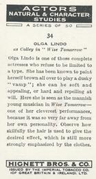 1938 Hignett’s Actors Natural & Character Studies #34 Olga Lindo Back
