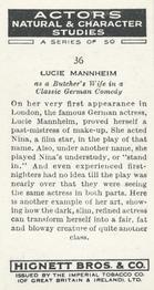 1938 Hignett’s Actors Natural & Character Studies # 36 Lucie Mannheim Back