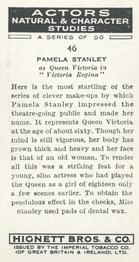 1938 Hignett’s Actors Natural & Character Studies #46 Pamela Stanley Back