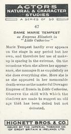 1938 Hignett’s Actors Natural & Character Studies #47 Dame Marie Tempest Back