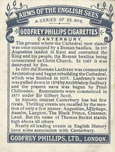 1924 Godfrey Phillips Arms of the English Sees #9 Canterbury Back