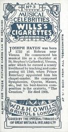 1912 Wills's Musical Celebrities #3 Joseph Haydn Back