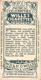 1912 Wills's Musical Celebrities #5 Ludwig van Beethoven Back
