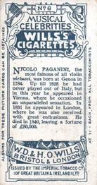 1912 Wills's Musical Celebrities #6 Niccolo Paganini Back