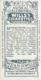 1912 Wills's Musical Celebrities #11 Felix Mendelssohn Back