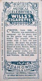 1911 Wills's Musical Celebrities #12 Frederic Chopin Back