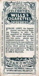 1911 Wills's Musical Celebrities #14 Franz Liszt Back