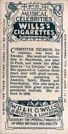 1911 Wills's Musical Celebrities #31 Christine Nilsson Back