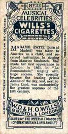 1911 Wills's Musical Celebrities #32 Adelina Patti Back